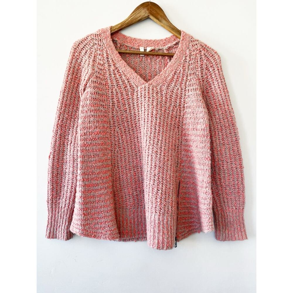 Anthropologie Moth Coral Pink Marled V-Neck Knit Sweater Size XS EUC